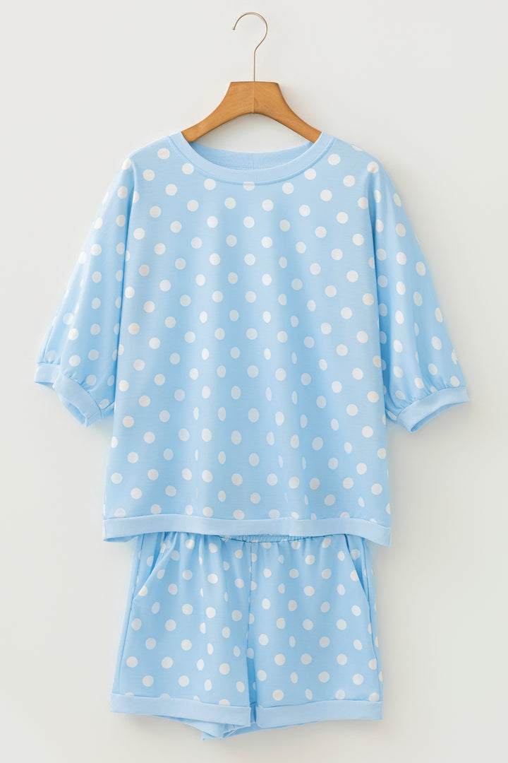 Polka Dot Oversized Top Drawstring Short Set
