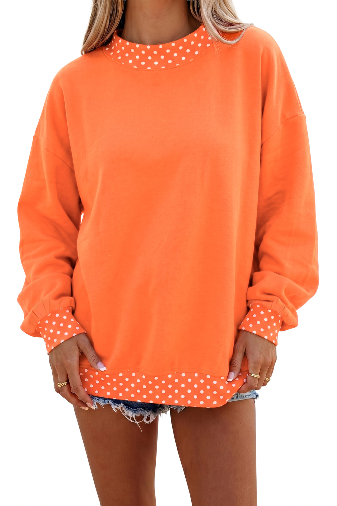 Colorblock Polka Dot Contrast Trim Oversized Sweatshirt