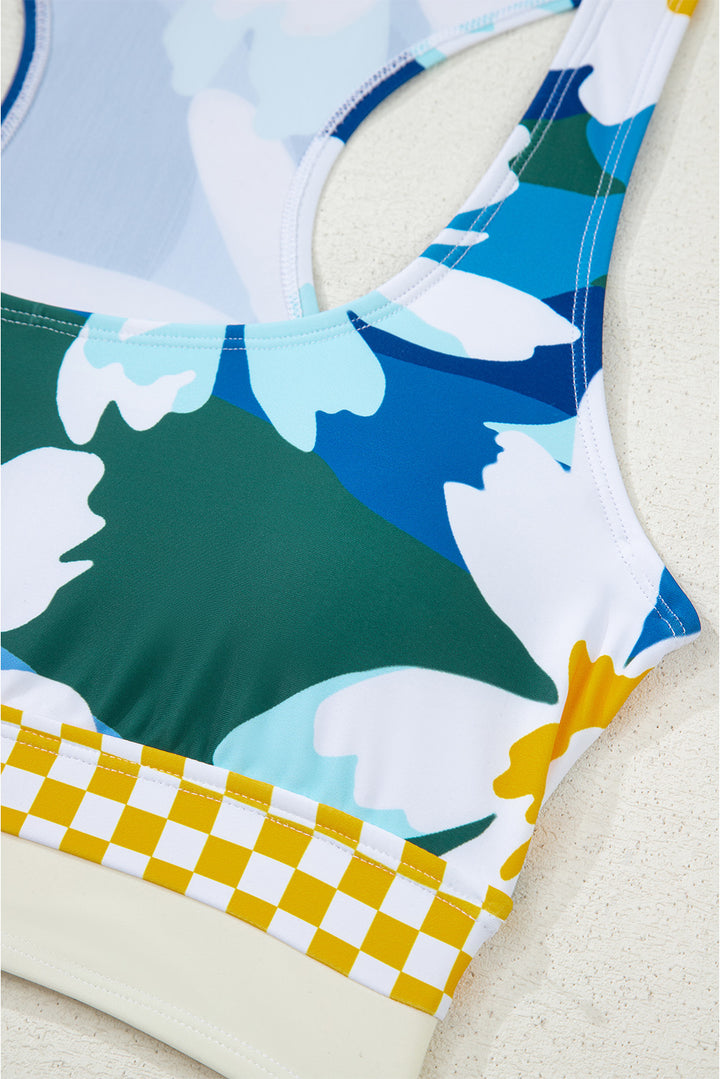Green Floral Print Racerback Cutout High Waist 2pcs Bikini