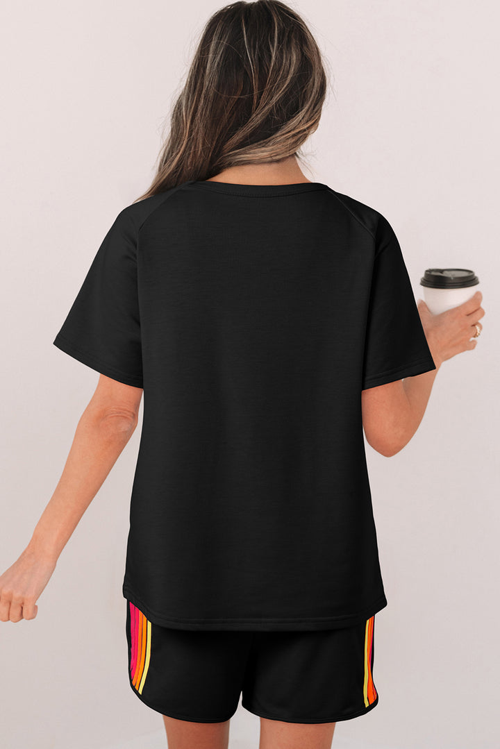 Striped Patch Front Casual Tee