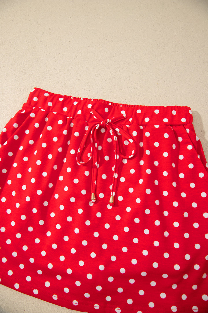 Polka Dot Drawstring Casual Mini Skort