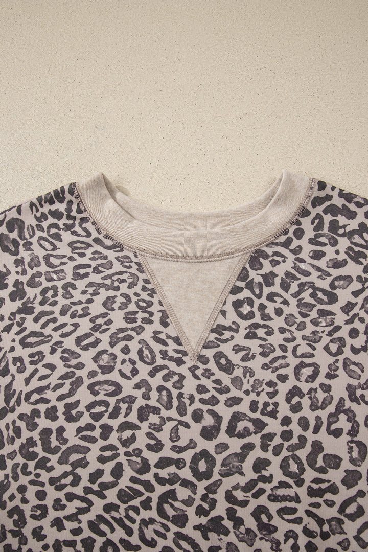 Leopard Print Patchwork Crew Neck Sweatshirt