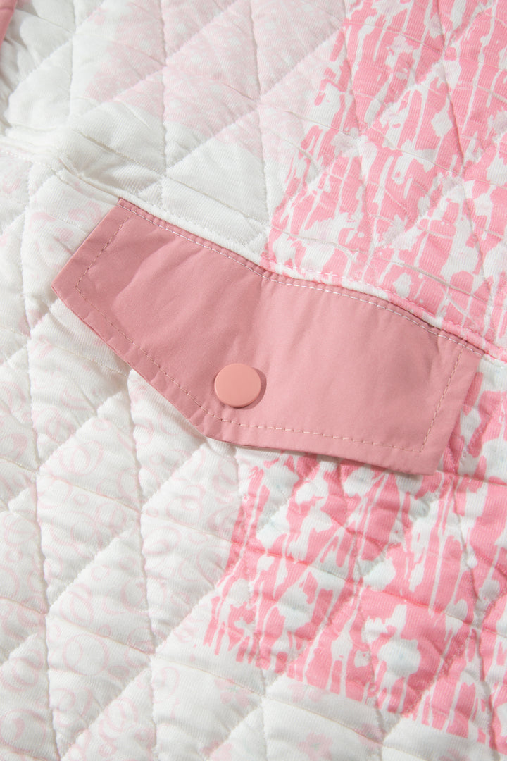 Floral Quilted Half Button Pocketed Pullover Sweatshirt