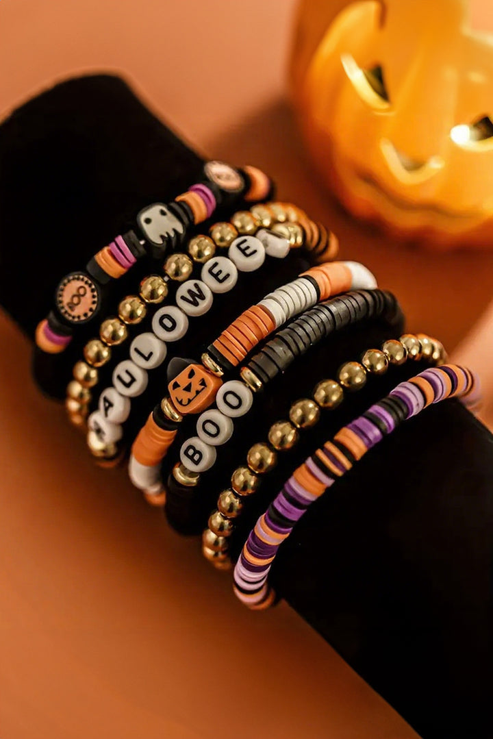 Russet Orange Playful 7pcs Halloween Beaded Bracelet Set