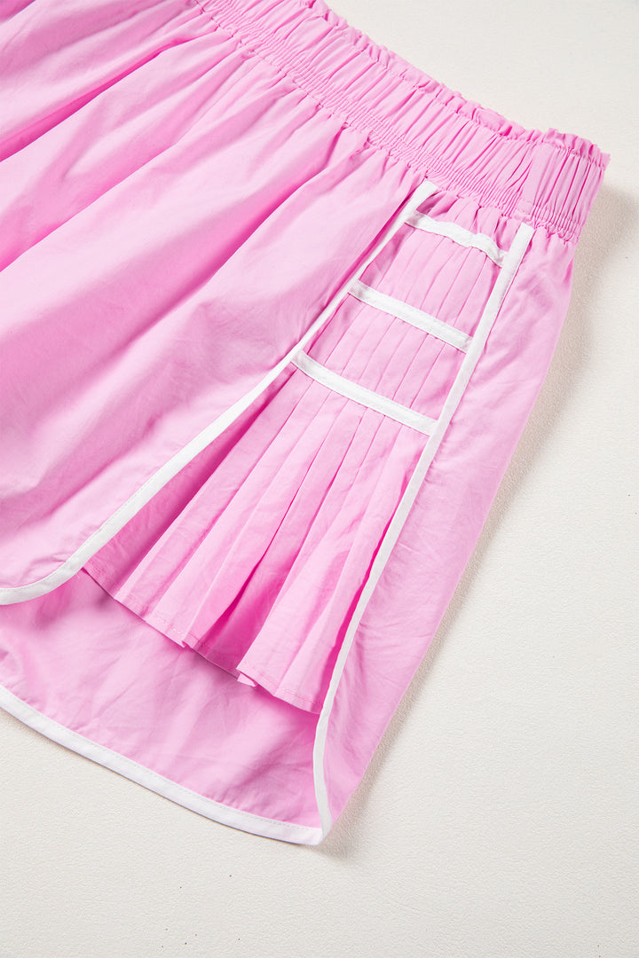 Bonbon Contrast Trim Pleated Casual Active Shorts