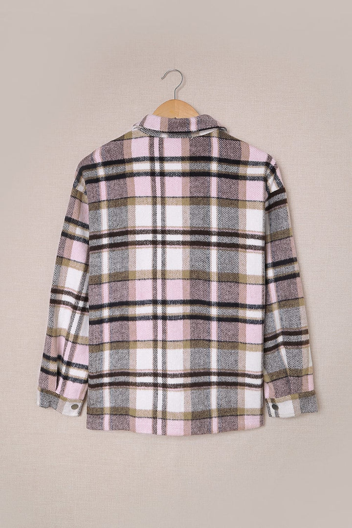 Geometric Plaid Print Pocketed Shacket -