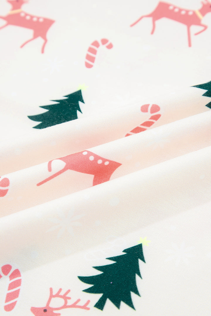 Christmas Tree Print Contrast Striped Banding 2pcs Lounge Set