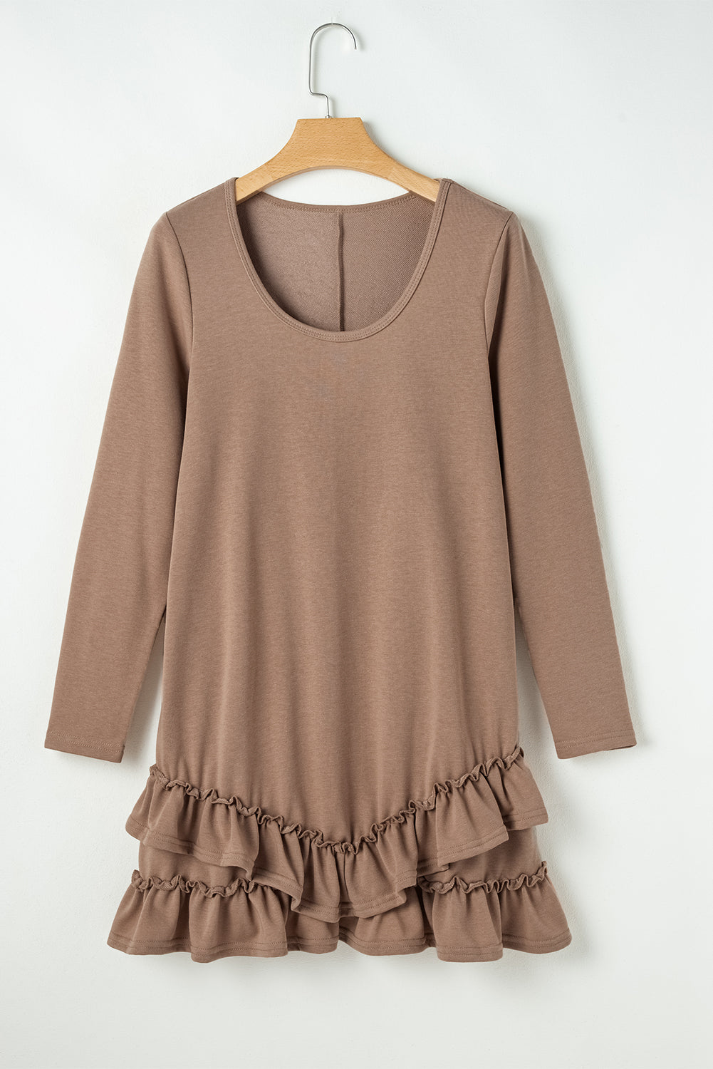 Goat Scoop Neck Tiered Ruffled Hem Long Sleeve Mini Dress