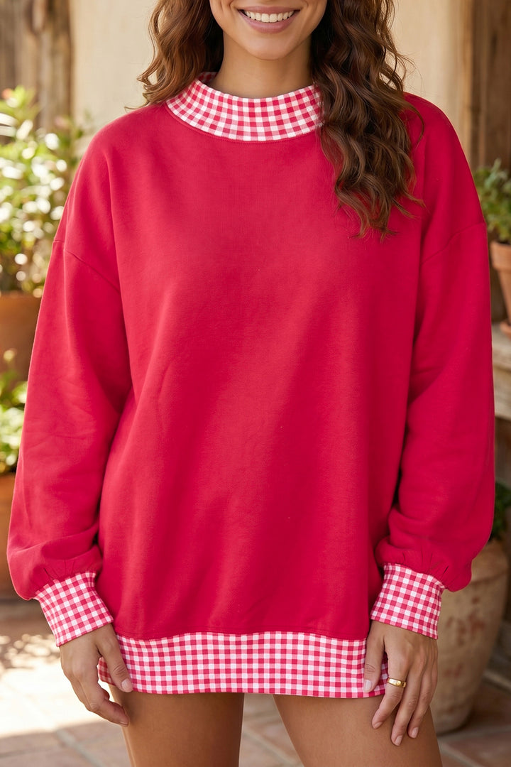 Colorblock Polka Dot Contrast Trim Oversized Sweatshirt