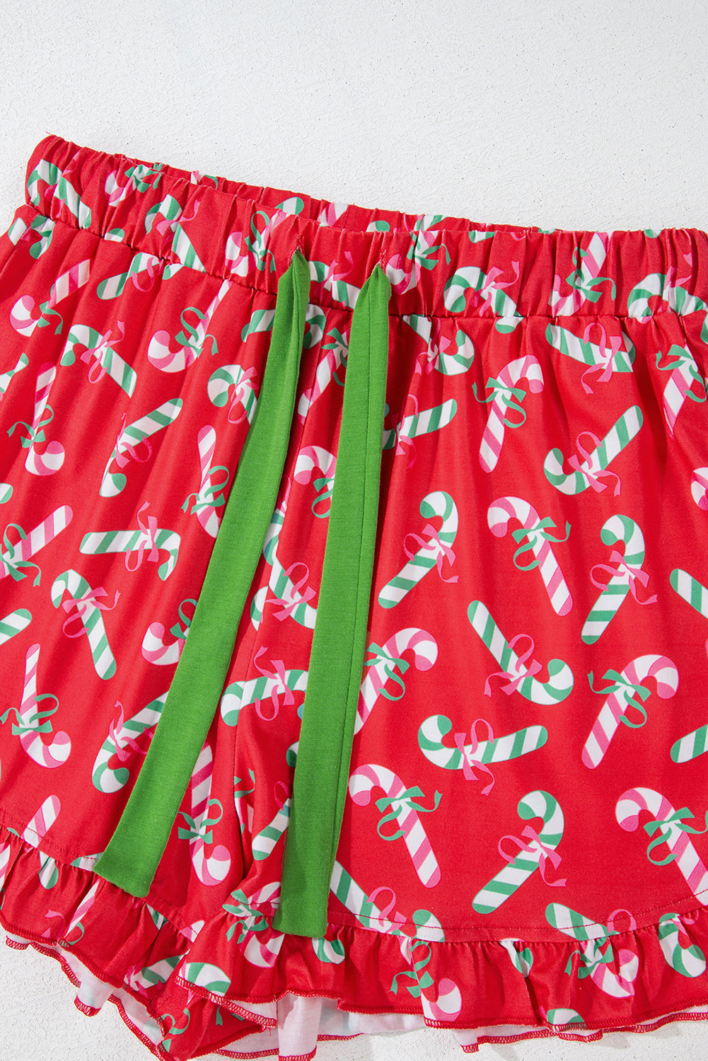 Red Christmas Candy Cane Print Pocketed Knotted Pajama Set