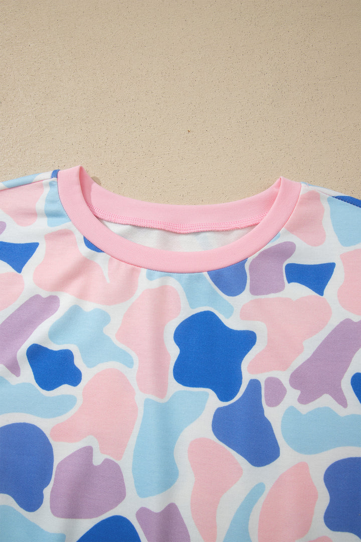 Pink Camouflage Print Contrast Trim Athletic Skort Set
