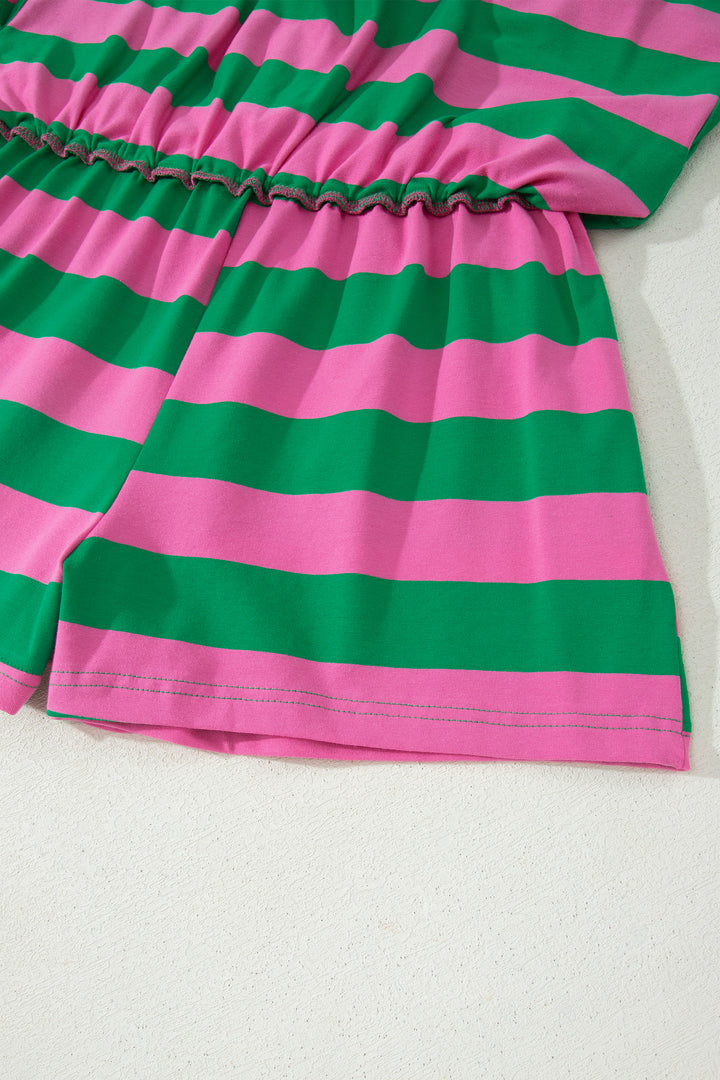 Stripe Dolman Tee Drawstring Skort Athletic 2pcs Set