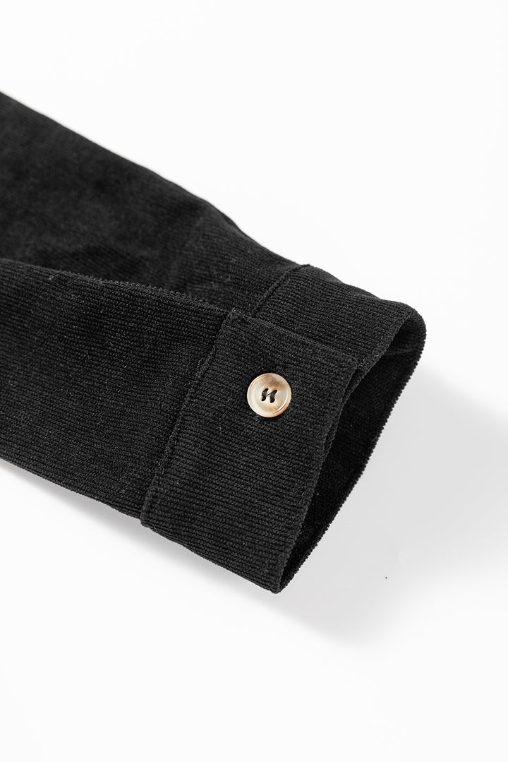 Corduroy Half Button Collared Long Sleeve Mini Dress