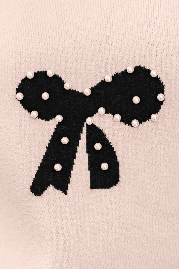 Pearl Embellished Bow Pattern Loose Sweater