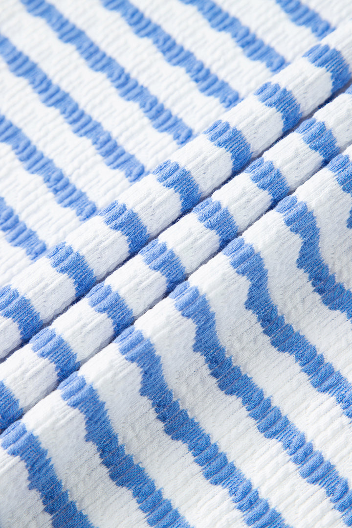 Stripe Knitted Short Sleeve Top and Drawstring Shorts Set