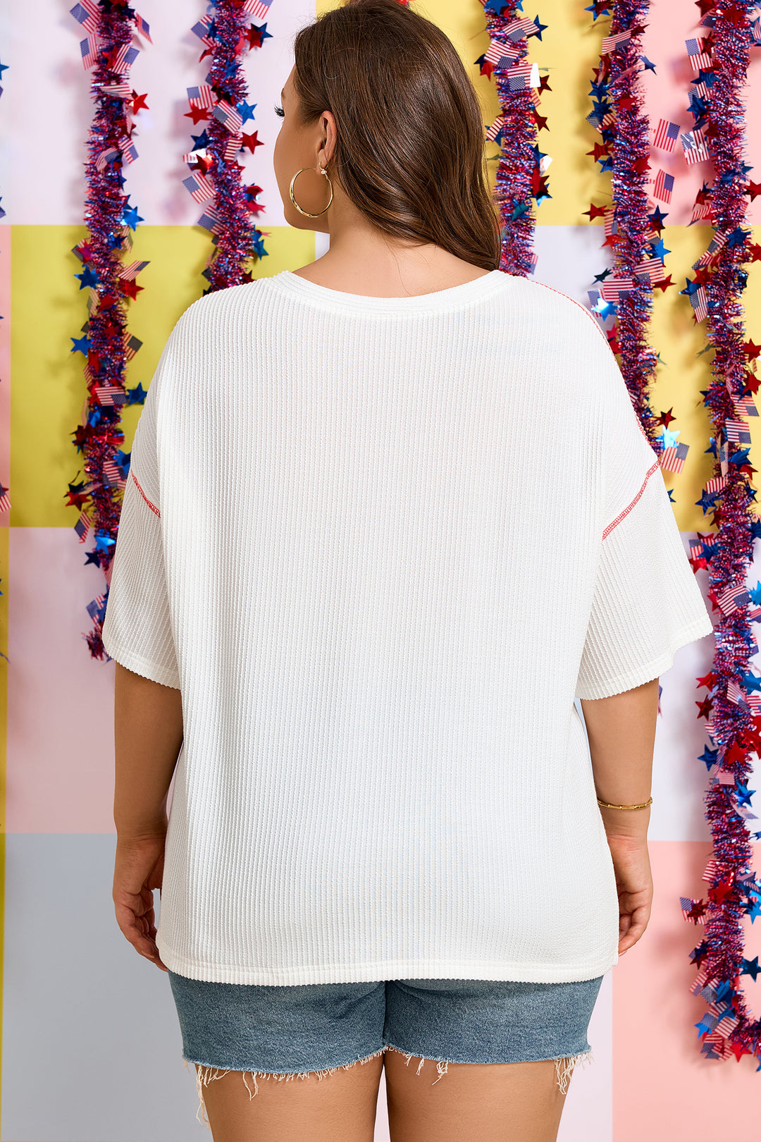 Plus Size Twisted Rib Vintage USA Letter Printed T Shirt