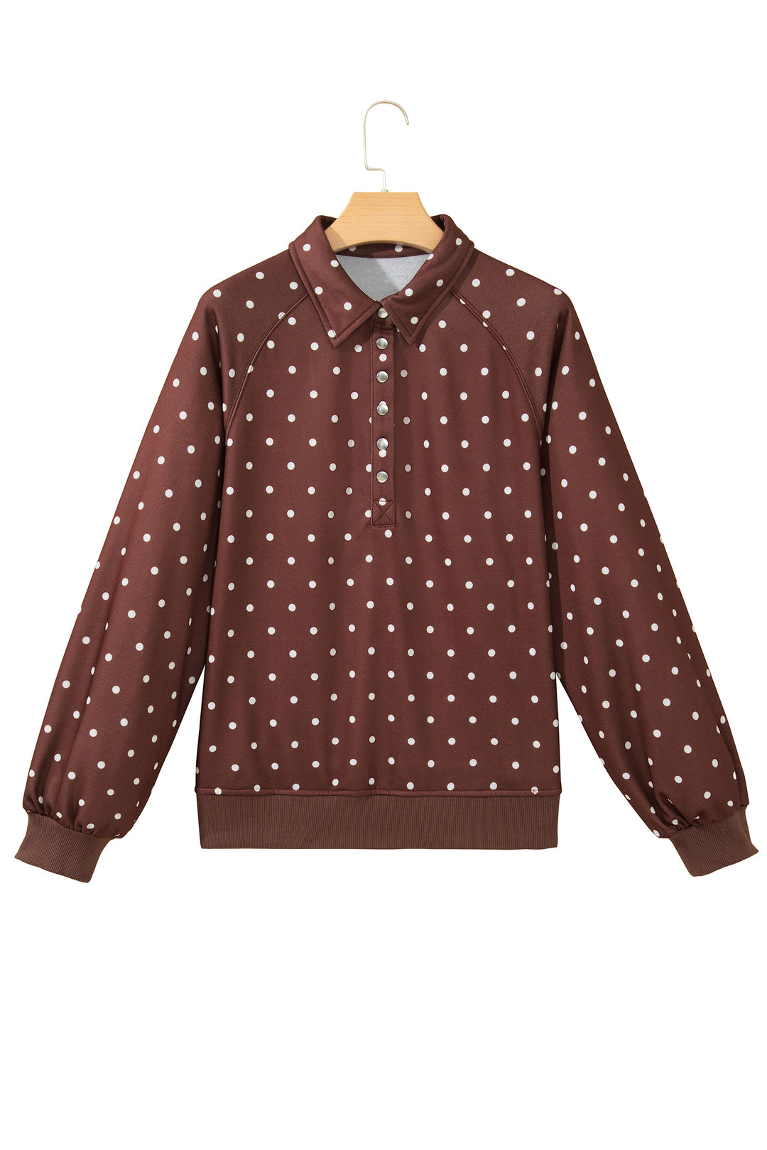 Polka Dot Print Metal Button Collar Casual Pullover Sweatshirt