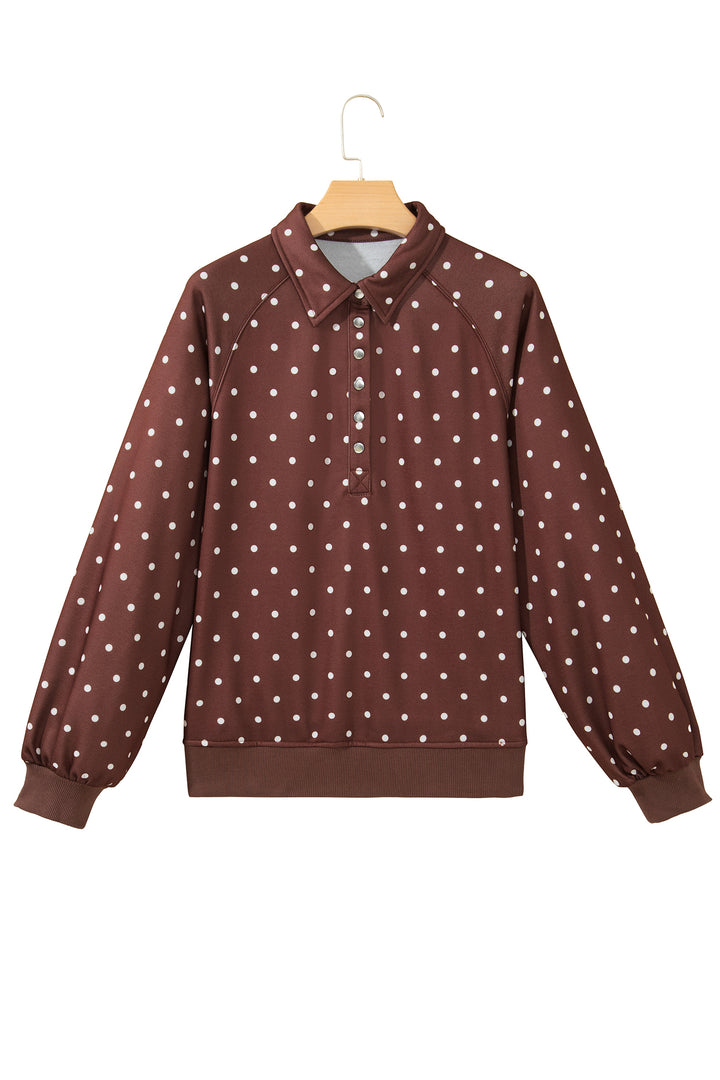 Polka Dot Print Metal Button Collar Casual Pullover Sweatshirt