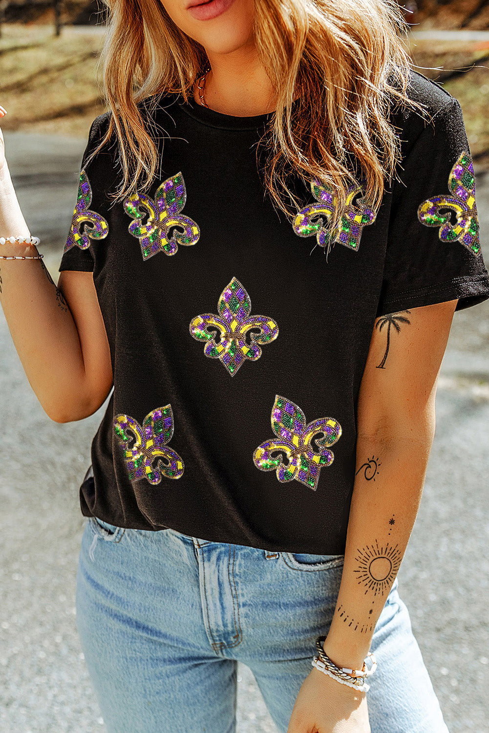Black Maid Gras Fleur de Lis Graphic T Shirt