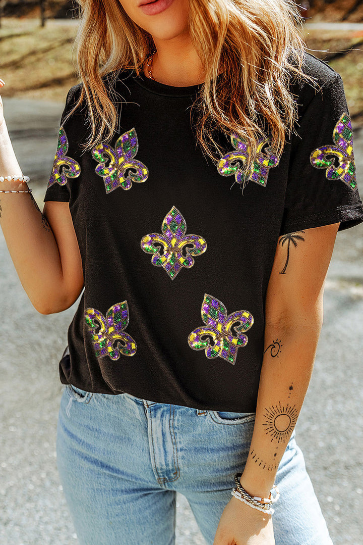 Black Maid Gras Fleur de Lis Graphic T Shirt