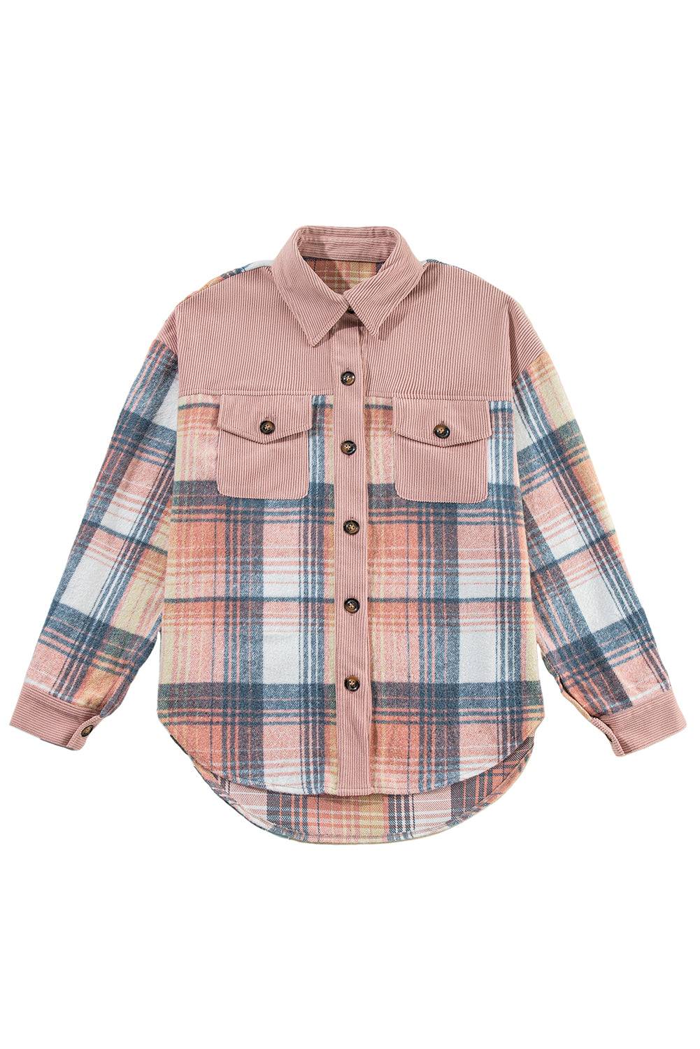 a pink shirt with a plaid pattern on it