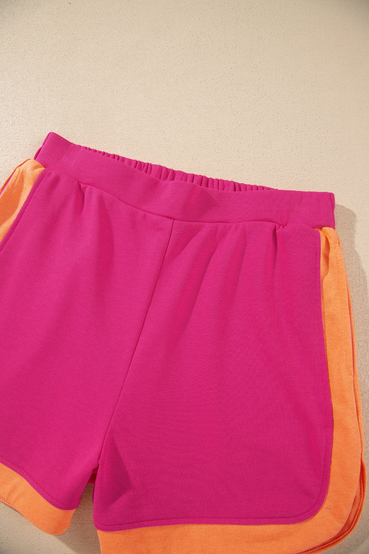 Color Block Accent Half Zip Top Athleisure Shorts Set