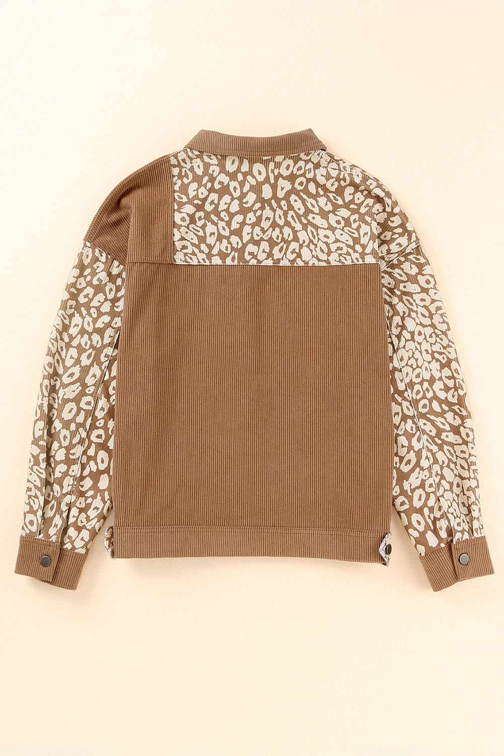 Brown Leopard Print Corduroy Long Sleeve Jacket