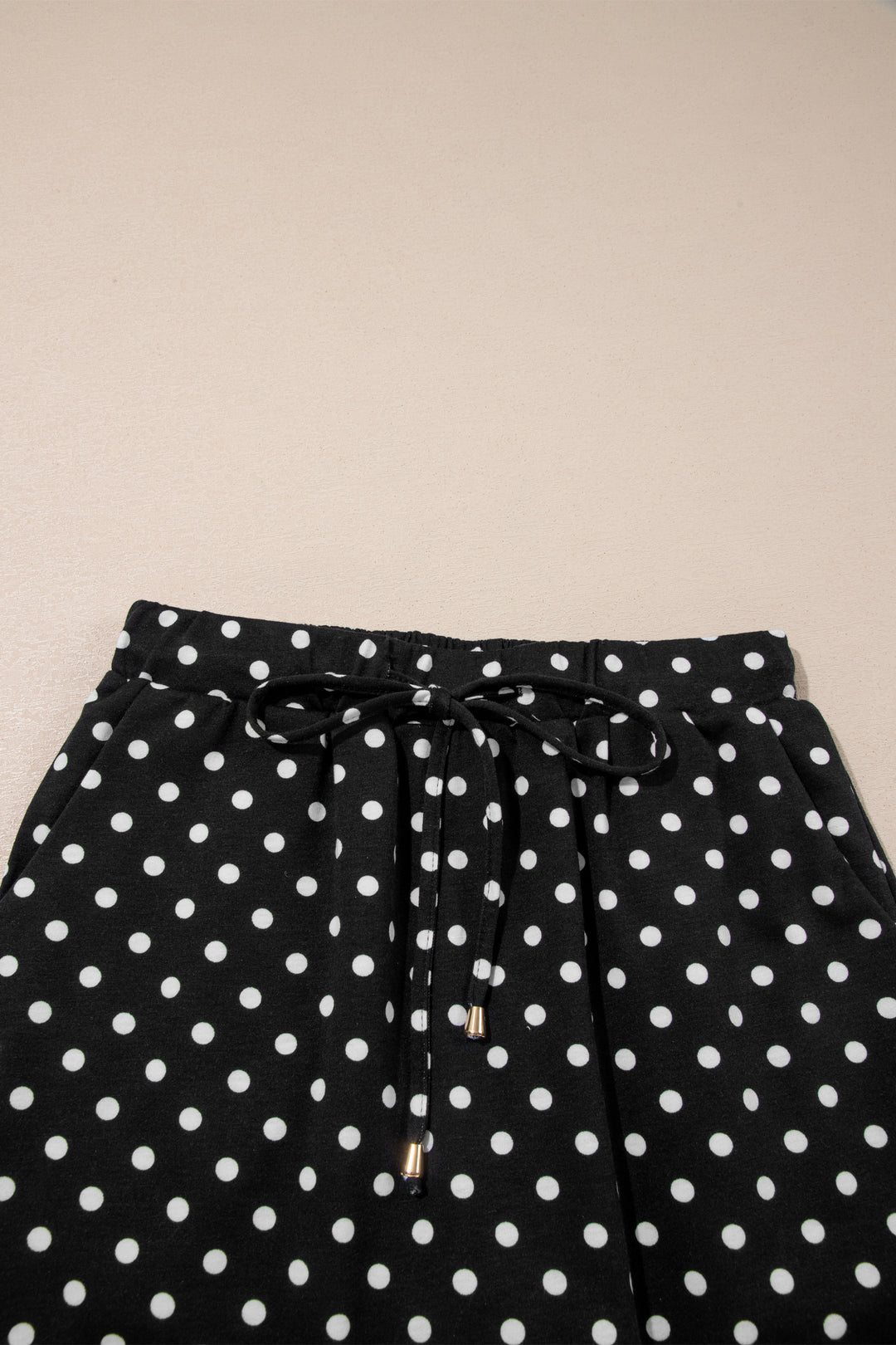Polka Dot Drawstring Casual Mini Skort