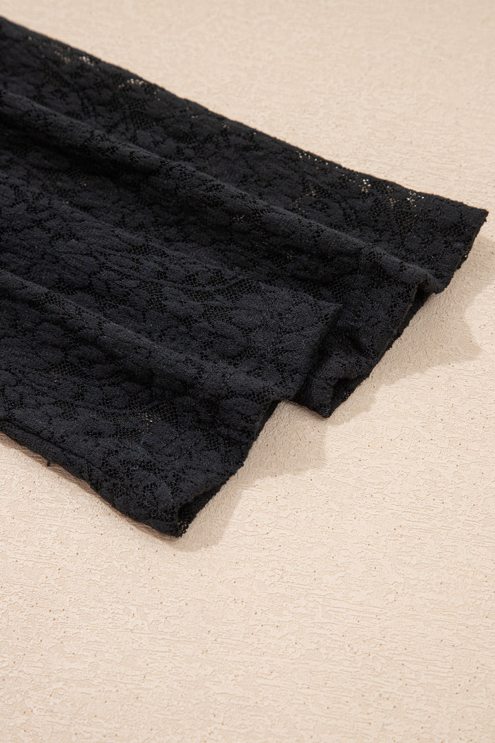 Black Floral Lace Off-shoulder Long Sleeve Slim Top