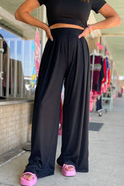 Black Plain Slim Fit Crop Top And Wide Leg Pants Set -