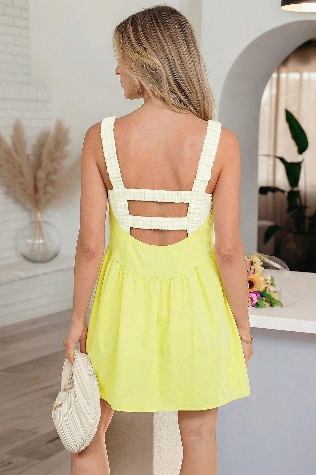 Two Piece Gingham Contrast Patchwork Loose Mini Dress