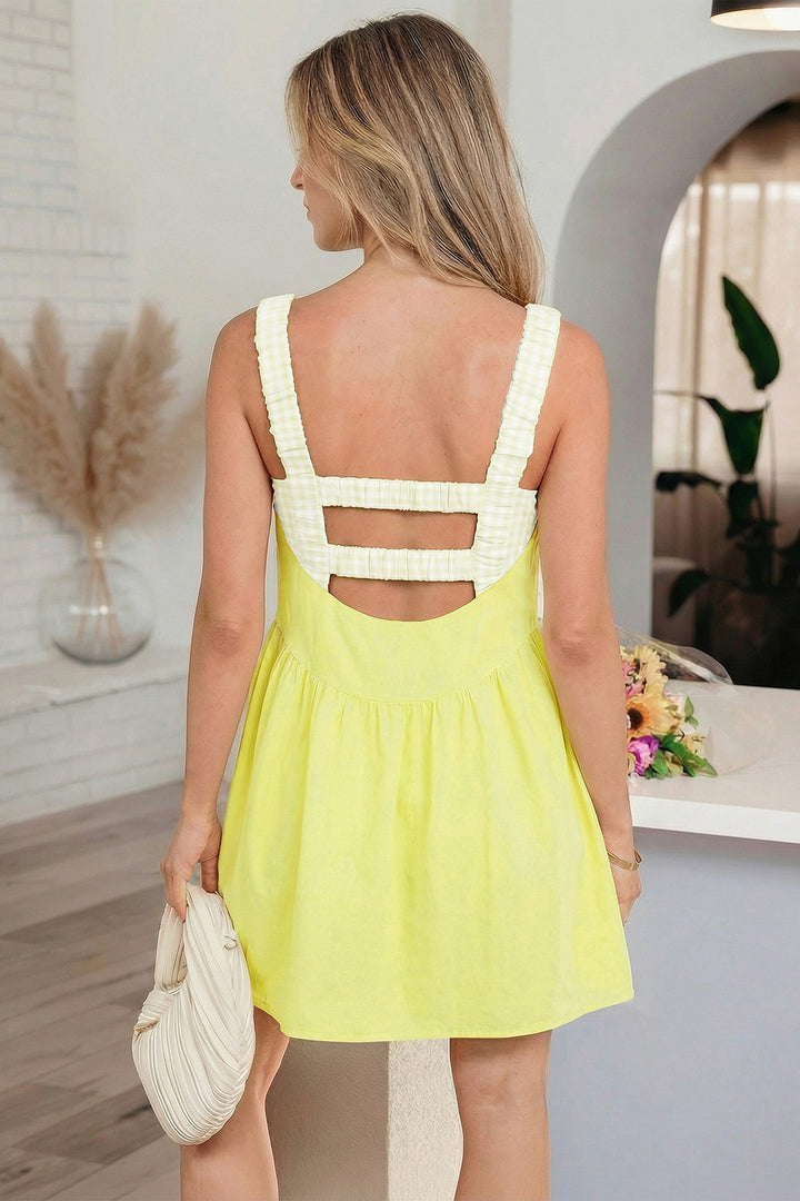 Two Piece Gingham Contrast Patchwork Loose Mini Dress
