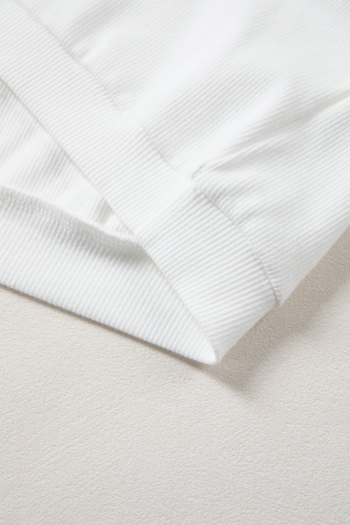 White 3d Ribbed XOXO Heart Embroidered Drop Shoulder Sweatshirt