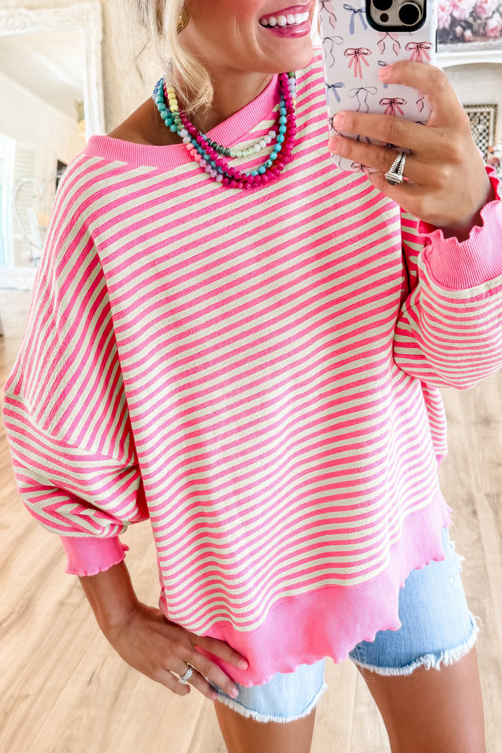 Stripe Loose Drop Shoulder Long Sleeve Top