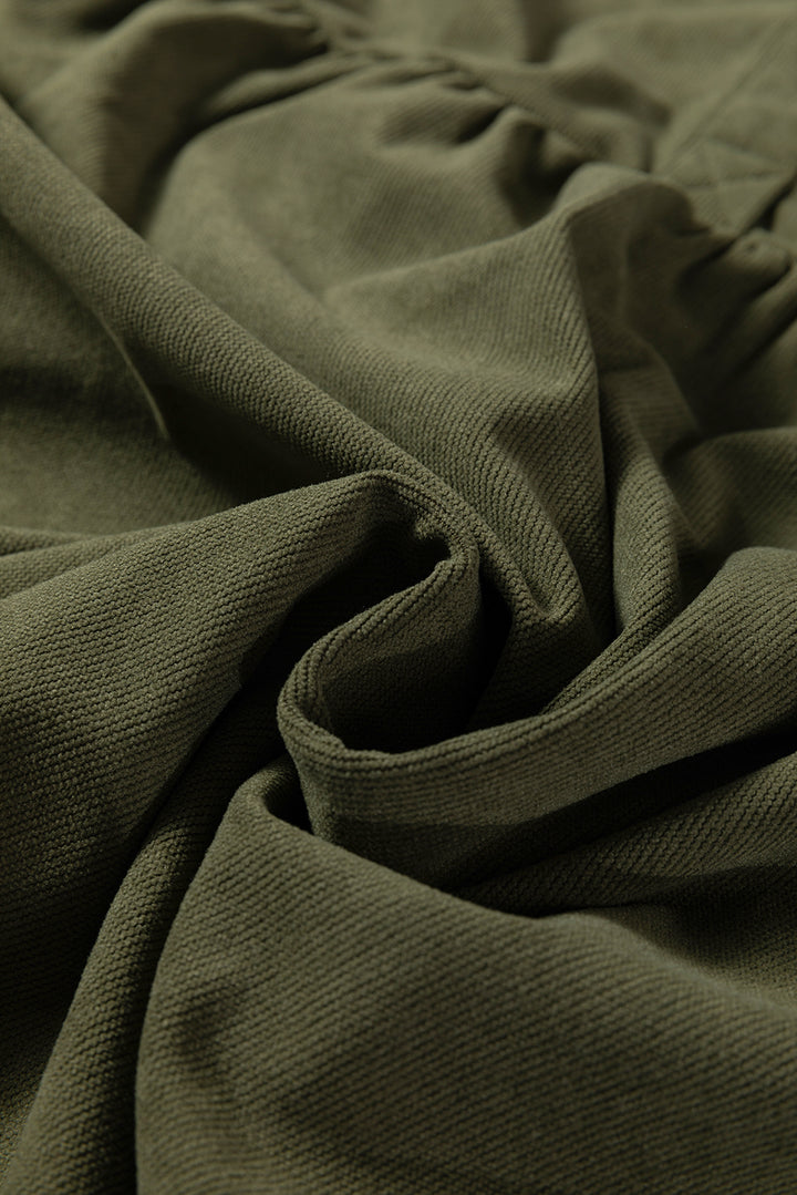 Corduroy Half Button Collared Long Sleeve Mini Dress