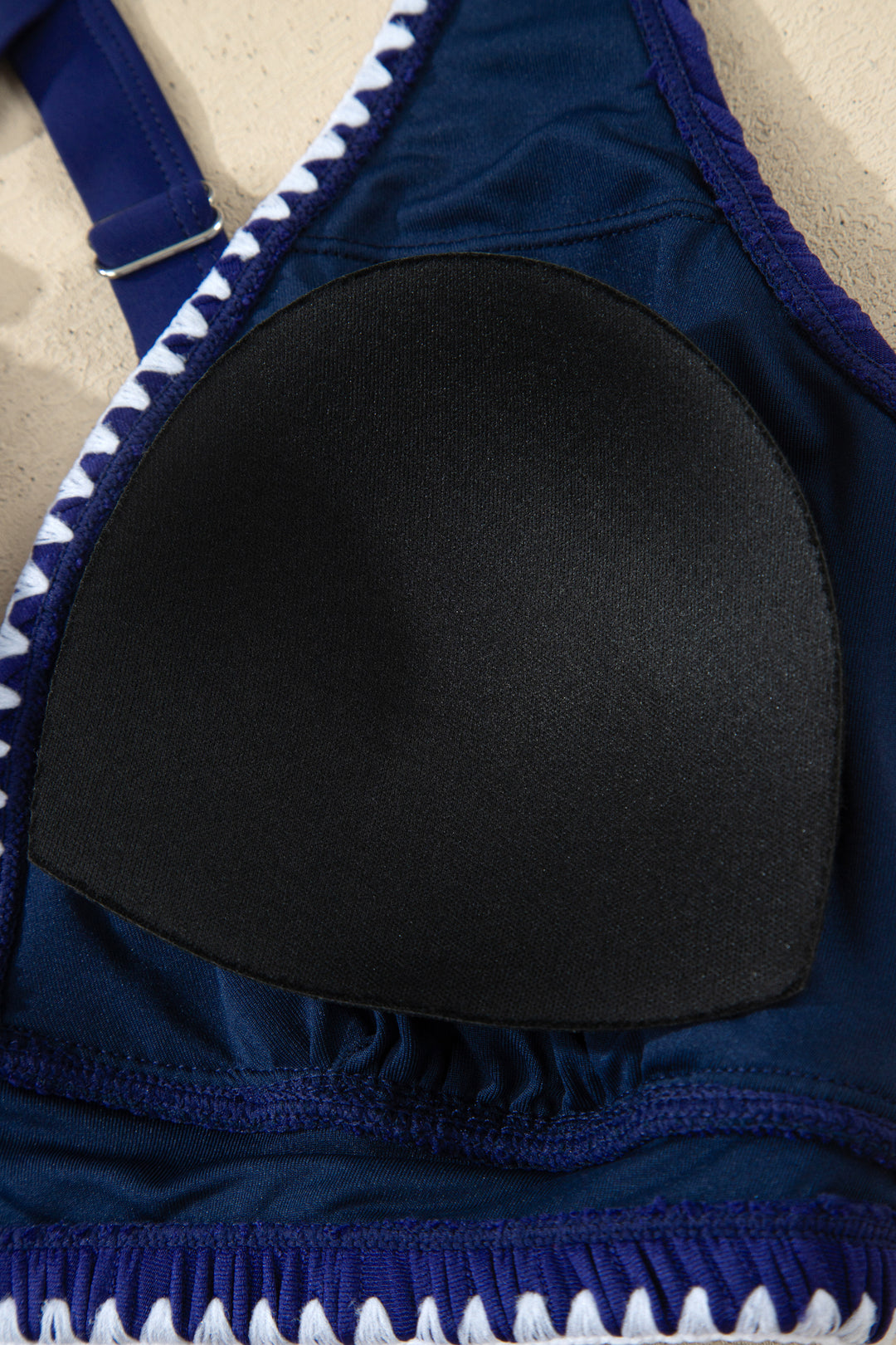 Stitched Trim V Neck Textured Mix and Match High Waist Bikinis