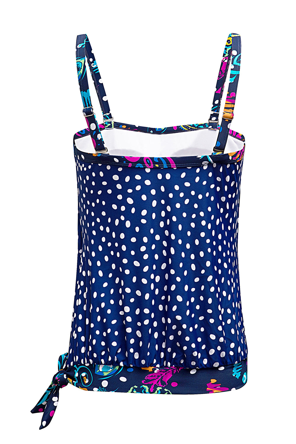 Blue Mixed Print Straps Tankini Swimsuit