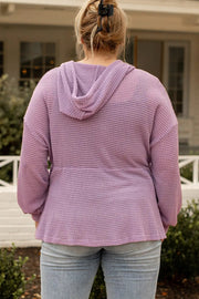 Plus Size Hooded Waffle Knit Top -