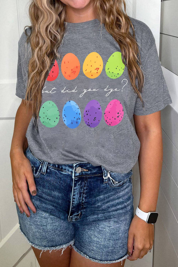 Gray Easter Eggs Print Graphic Crew Neck T Shirt - Gray / S