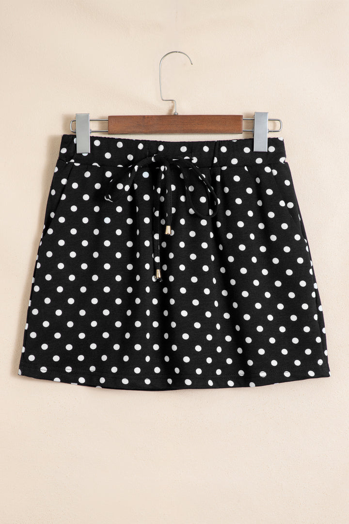 Polka Dot Drawstring Casual Mini Skort