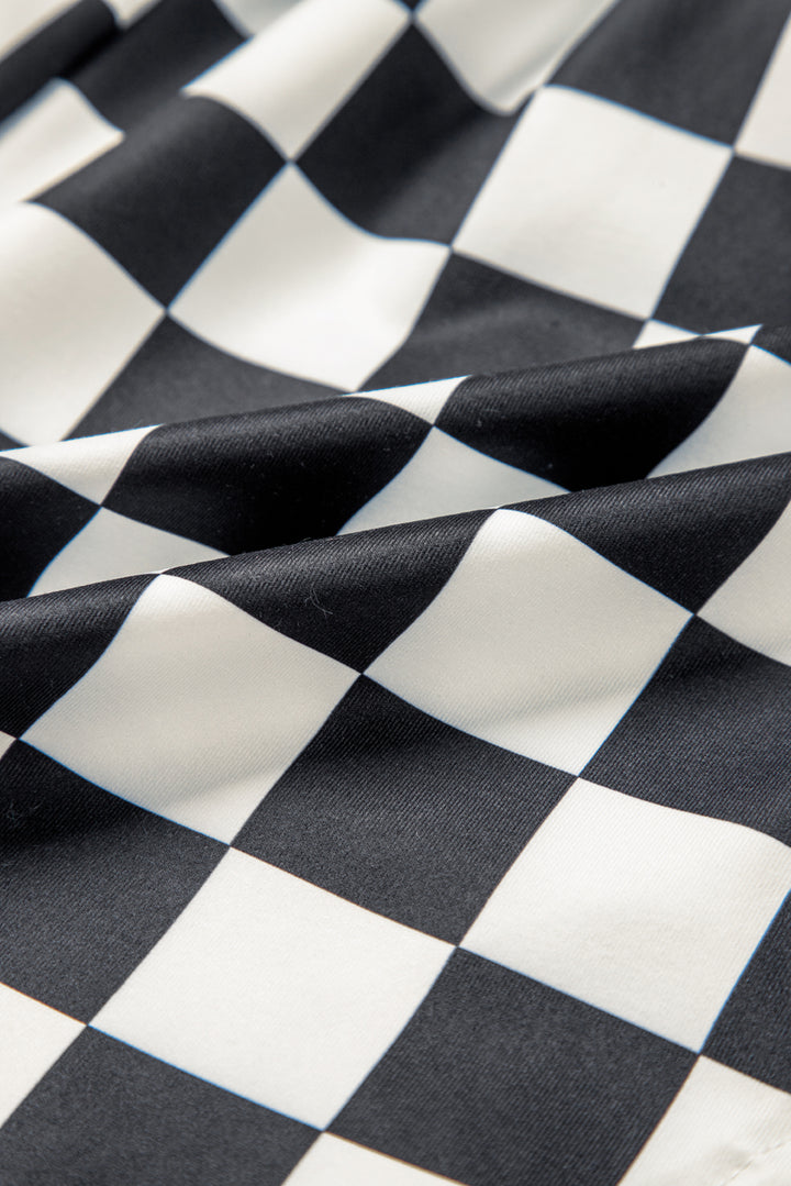 Black Checkered Print High Waist Casual Shorts