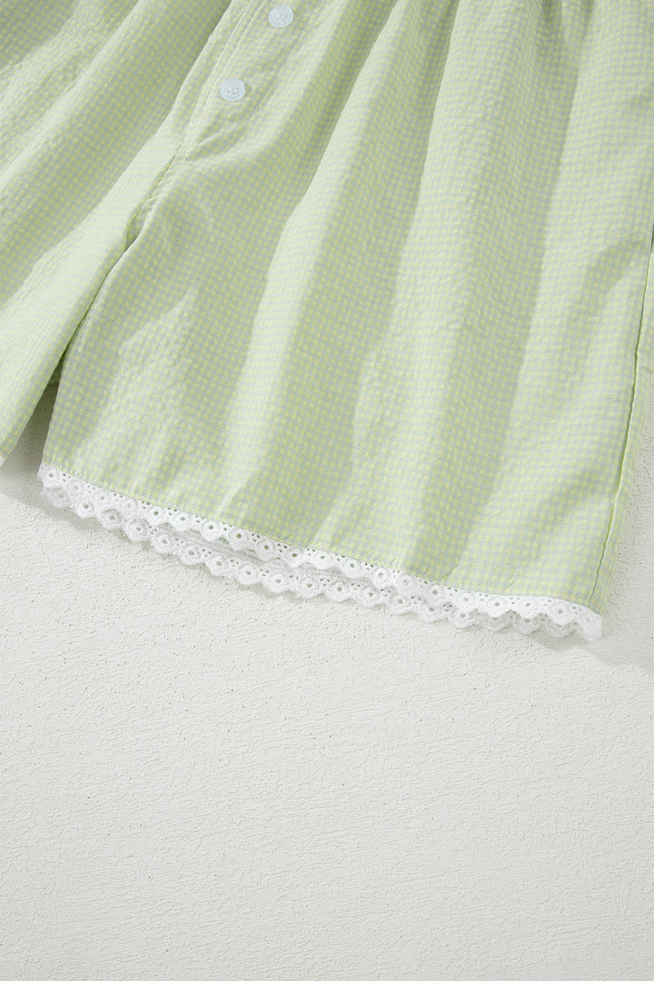 Gingham Plaid Button Detail Lace Trim Boxer Shorts