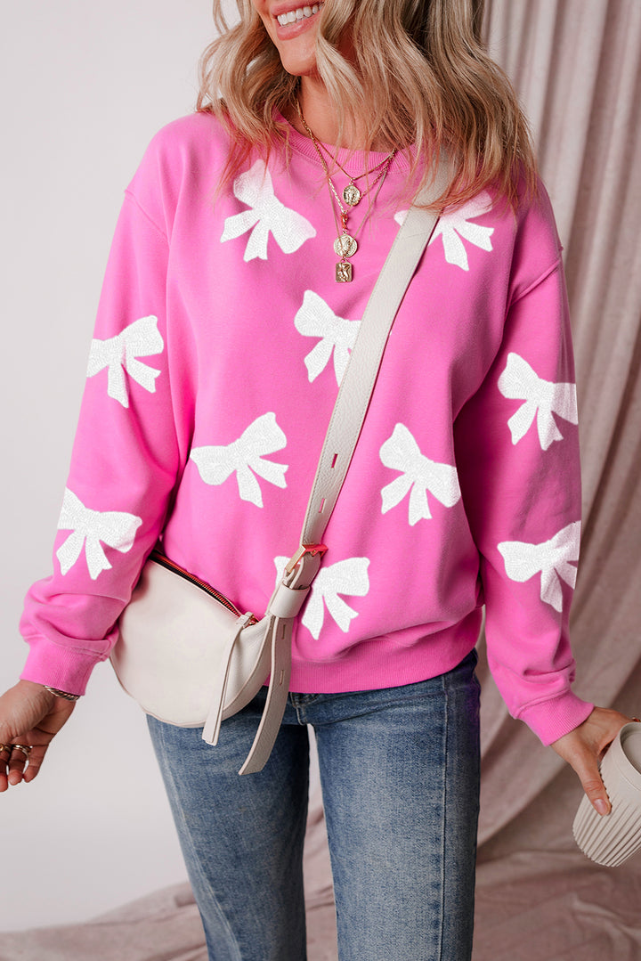 Bonbon Bowknot Graphic Drop Shoulder Pullover Sweatshirt