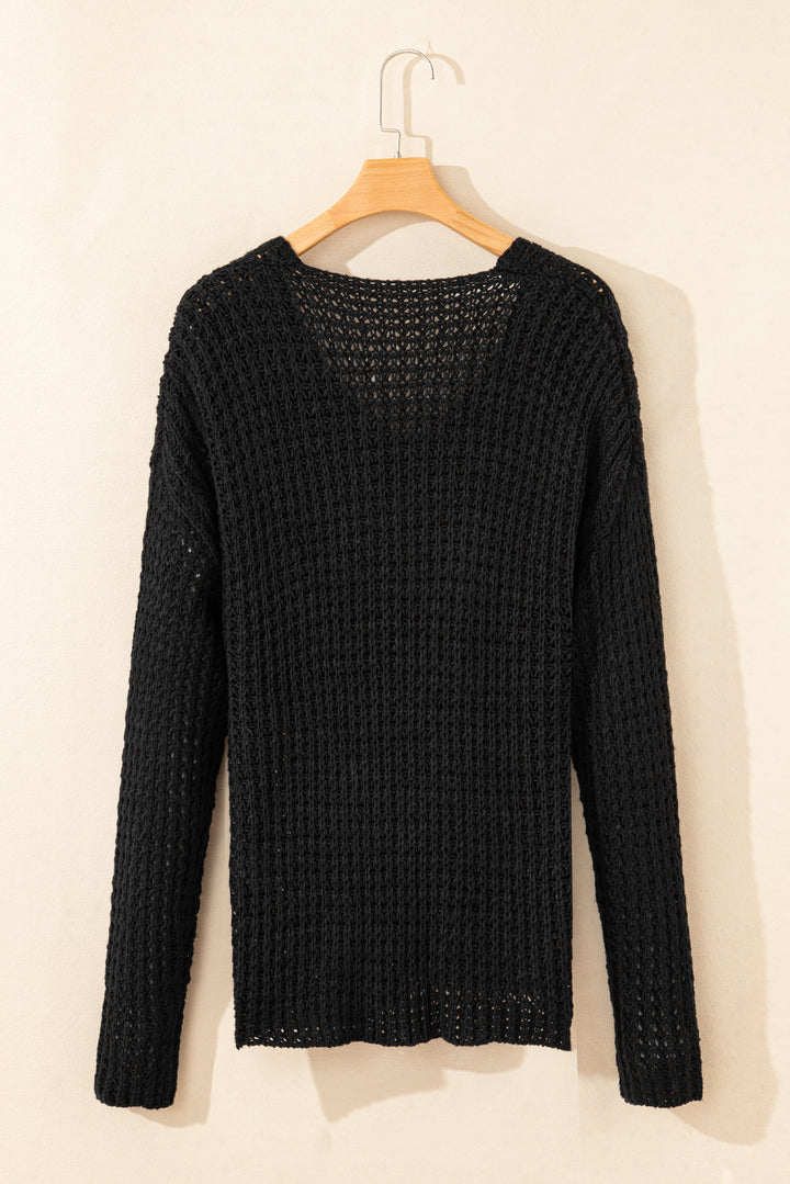 Hollow-out Crochet V Neck Sweater