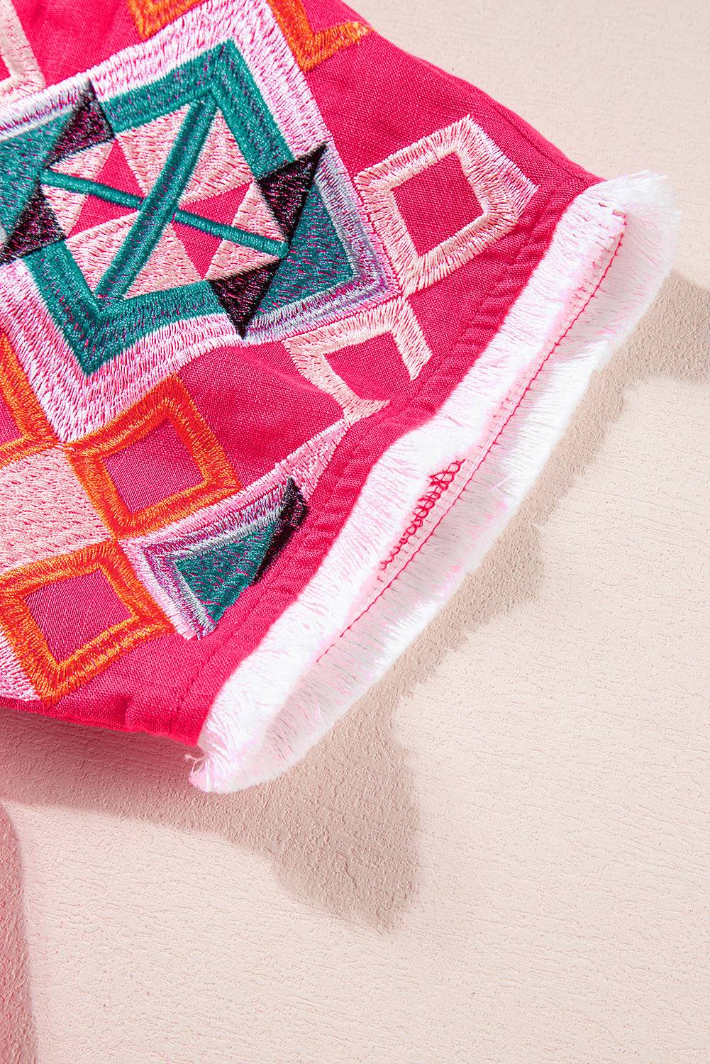 a close up of a pink shorts with a pattern on it