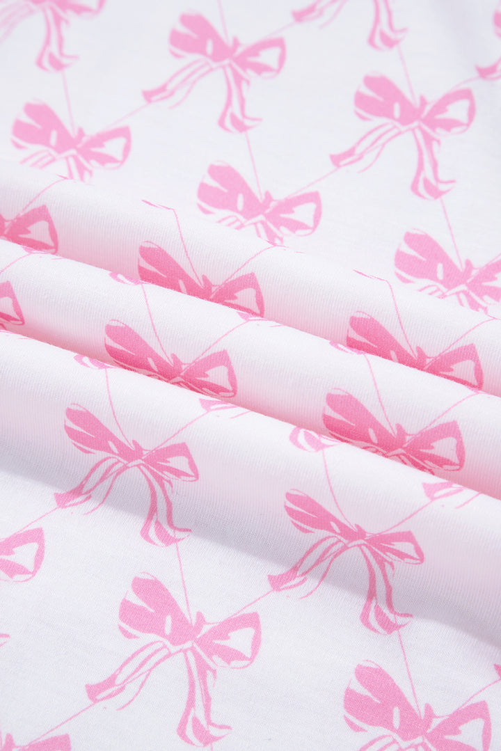 Pink Bow Print Long Sleeve Shirt and Pants Soft Pajama Set