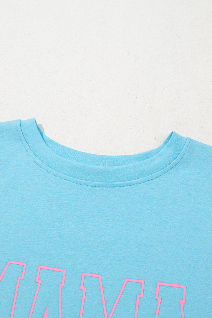 Light Blue MAMA Letter Graphic Neon T Shirt