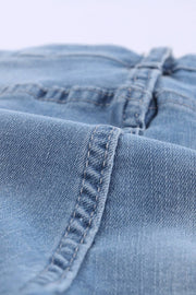 Light Blue Frayed Hem Denim Shorts -