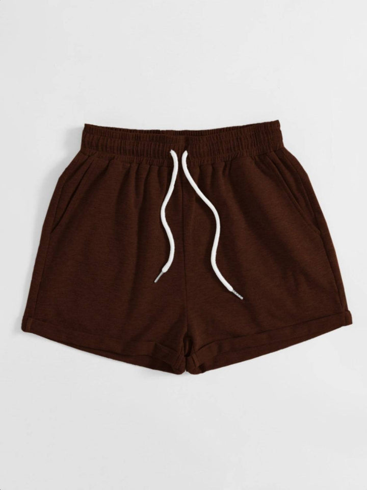 a brown shorts with a white drawstring on the side