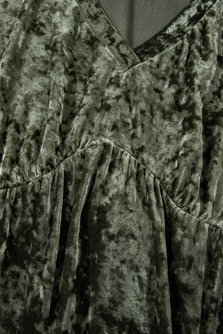 Plus Size Velvet Babydoll Mini Dress with Puff Sleeve